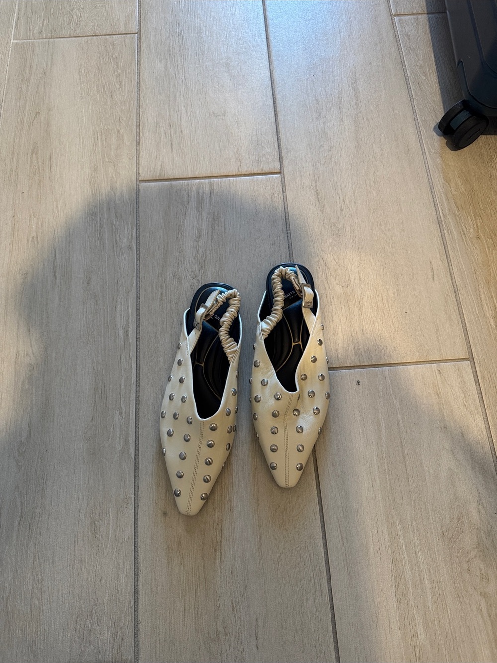 Kenneth Cole Studded Slingback Pointed Flats in Cream